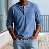 Maglietta da uomo Girocollo Bottoni Colletto Manica Lunga T-shirt con Taschino Frontale Tinta Unita Vestibilità Slim Top Casual
