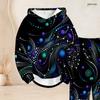 Women Plus Size Gem Heart Printed Two Piece Set Long Sleeve Hooded Top Cuffed Pants