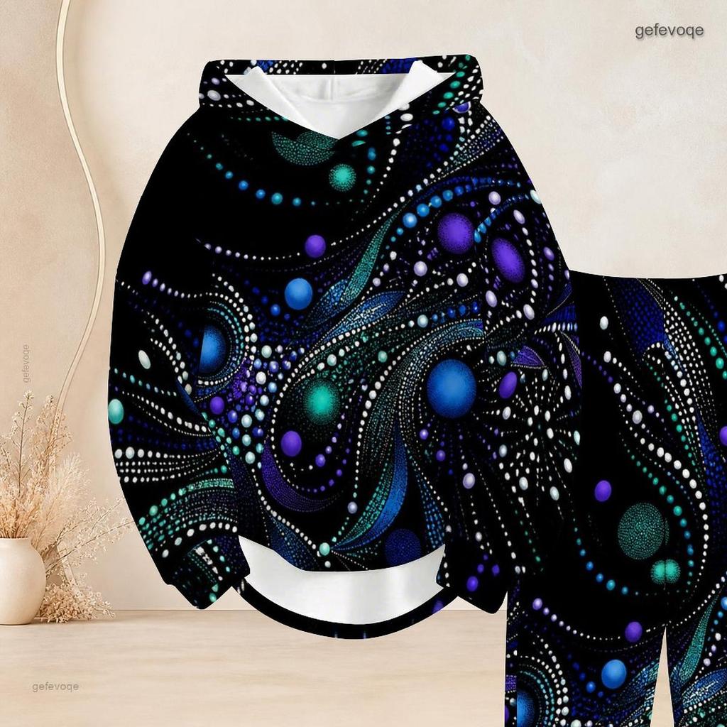Women Plus Size Gem Heart Printed Two Piece Set Long Sleeve Hooded Top Cuffed Pants