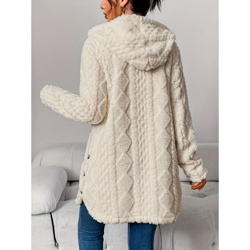 [Cozy Winter Cardigan] Warm & Cozy Women's Winter Plush Diamond-Patterned Hooded Cardigan | Longline Loose Fit Open Front Long Sleeve Coat