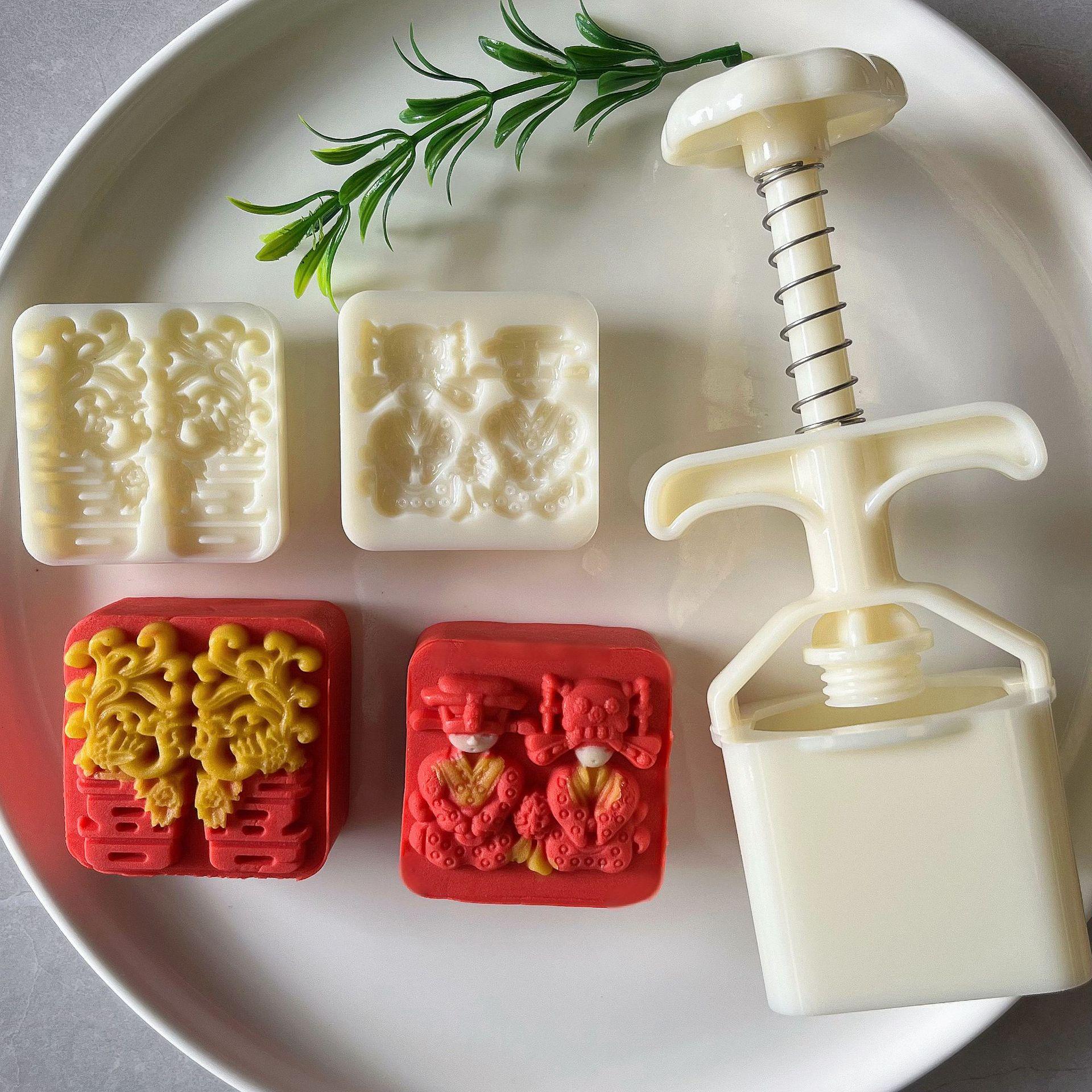 Hongyin Zhenpin 2025 New 75g Square Edge Hand-Pressed Ice Skin Mooncake Mold Set 75g Square Edge (1 mold, 2 pieces) покинуть белый
