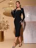 2025 Slim Fit Hot Drill Square Neck Long Sleeve Midi Bandage Dress for Women