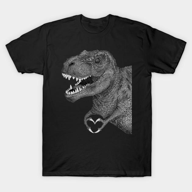 Men Black Print T-shirt Dino Love No-Cut Transfer Paper Print Cotton Tshirt XL