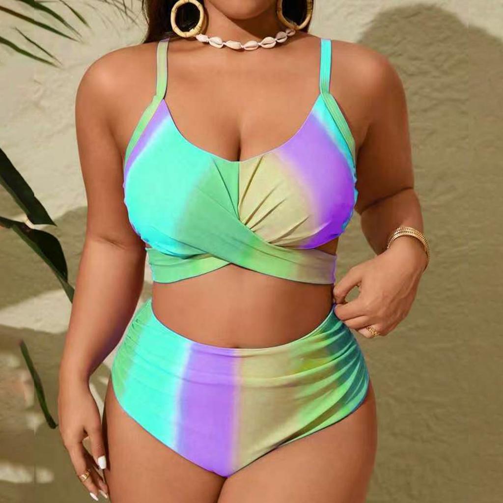 Zweiteiliger Bikini für Damen in Übergröße, Badeanzug mit Schlitz