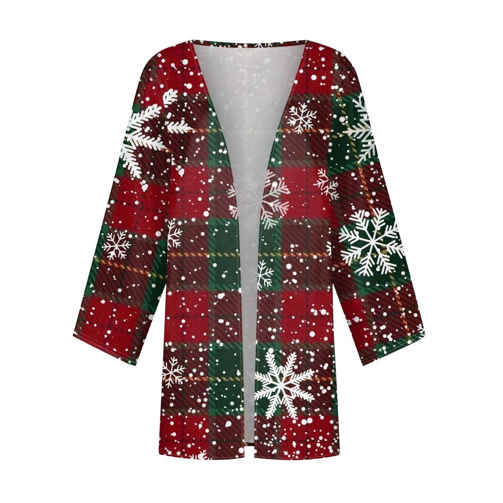 Жіночий повсякденний модний різдвяний принт, легкий жакет середньої довжини, кардиган