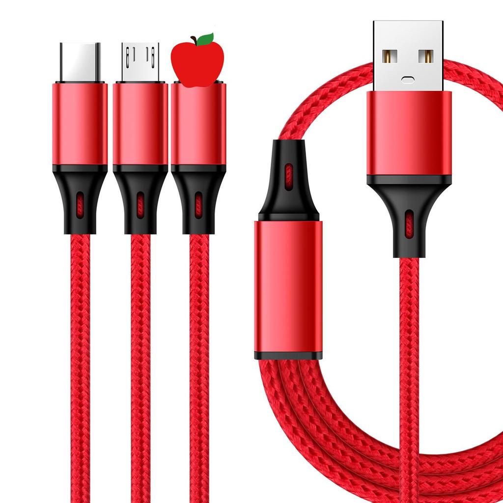 Braided 2A Fast Charging 3-in-1 Cable for Huawei, Apple, Android - Ideal for Car Use