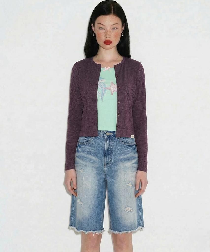 Setsetset Slim Striped Cardigan Dark Purple