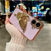 For iPhone 16 Pro Max Luxury Flash Plating Pattern Frame Butterfly Holder Phone Case For iPhone 11 12 13 14 15 Plus Stand Cover
