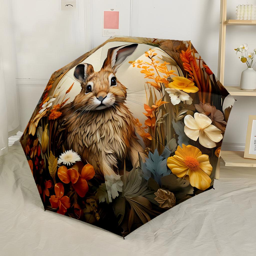 Spring Bunny With Eggs Outdoor Automatic Umbrella Retractable Design with 8-Rib Durability Lightweight All-Season Umbrella for Travel