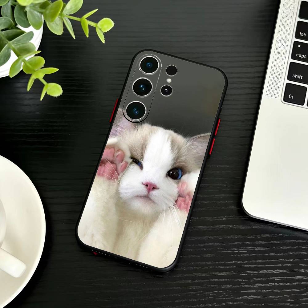 Funny Cute Cat  Phone Case For Samsung S26,S25,S24,S23,S22,S30,S21,Ultra,Plus,FE 5G Black Soft Cover