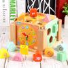 Wooden Young Children Beech Color Primary Color Shape Matching Intelligence Box Geometric Shape Building Block Toy Cognitive Collage