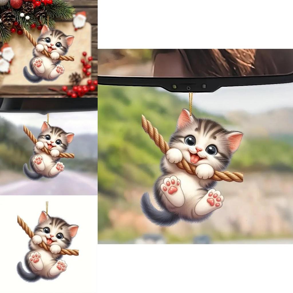 Cute Acrylic Cat Car Pendant Charming Cartoon Vehicle Decor For Cat Lovers