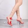 12cm Ultra High Heels Crystal Clear Heeled Women Sandals Sexy Narrow Band Cross-tied Platform Wedges Gladiator Sandals Shoes