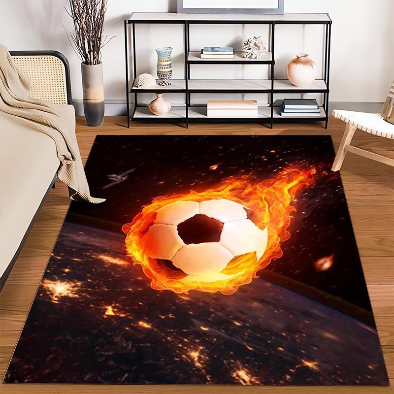 Fiery Soccer Ball Carpet with Space Background for Modern Decor Suitable for use as an anti-slip for living room bedroom sofas
