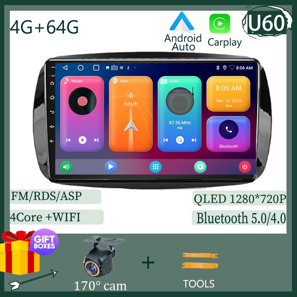 Android 14 For Mercedes Benz Smart Fortwo 3 C453 A453 W453 2014 -2020 Car Radio Stereo Multimedia Player Navigation GPS 5G WIFI