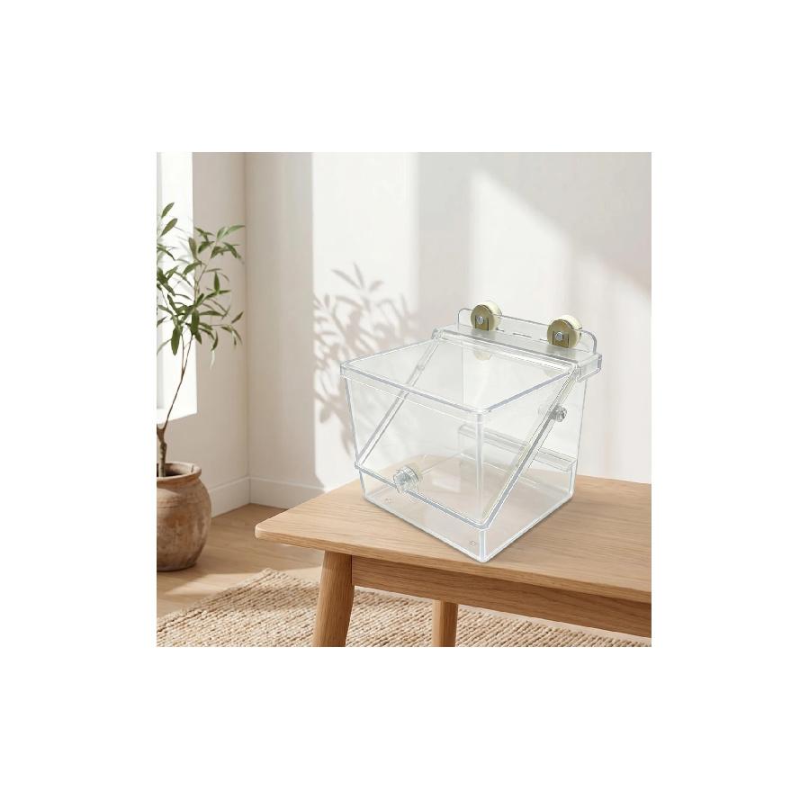 Acrylic Pet Feeder with Suction Cups Transparent Hanging Pet Basin Space-Saving Compact for Small Pets, Cages, Enclosures