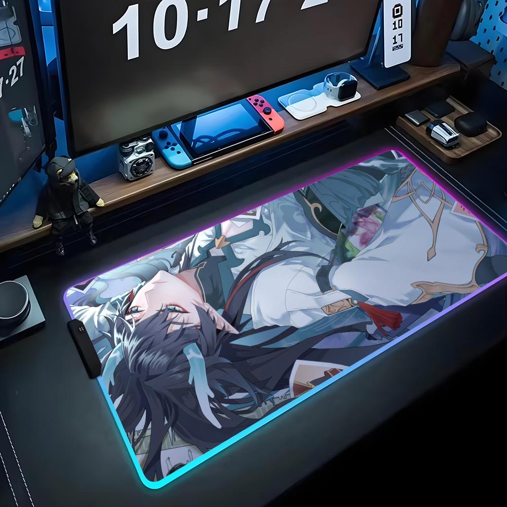 dan heng Mouse Pad RGB Gaming Mousepad Big LED Pad PC Desk Mat Luminous Mouse Pad Large Keyboard Mats Table Rug With Backlit