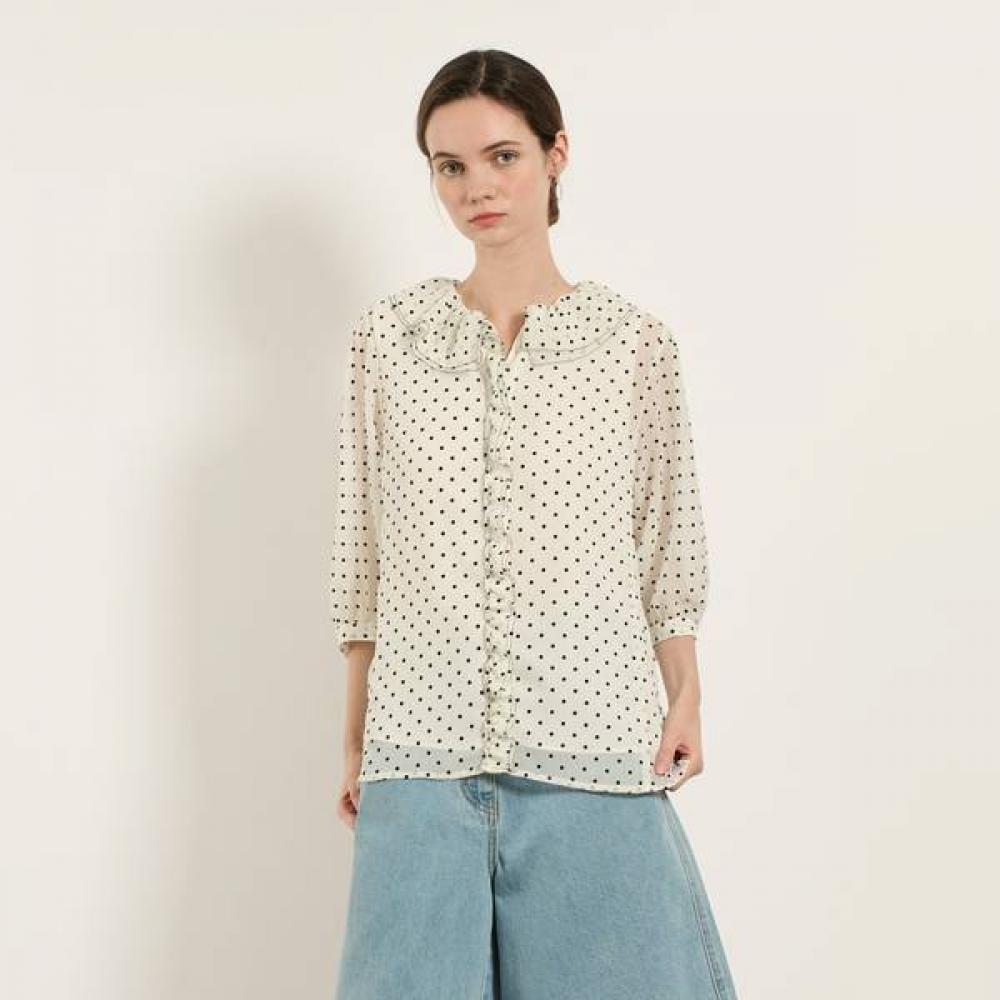 Bcbg Dot Frill Neck Blouse B5m5b445 ivory (13)/55