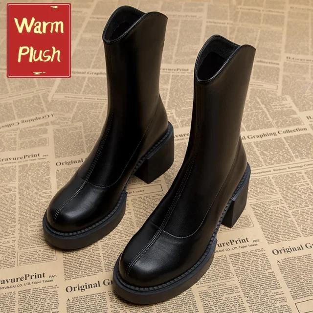 New High-heeled Women's Ankle Boots, Fashionable Women's Thick Soled Shoes, British Style Boots, Women's Waterproof Boots