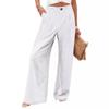 Women Solid High Waist Single Button Front Pleated Loose Wide Leg Comfort Casual Long Trousers
