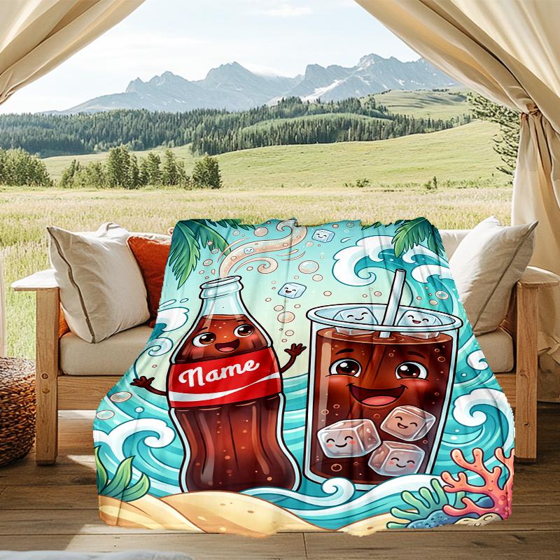 1PC Custom Name Beverage Fun Waves Outdooor Flannel Blankets Throw Blanket All-Season Throw Gift Bedspread for Couch, Bed, Camping Holiday Birthda