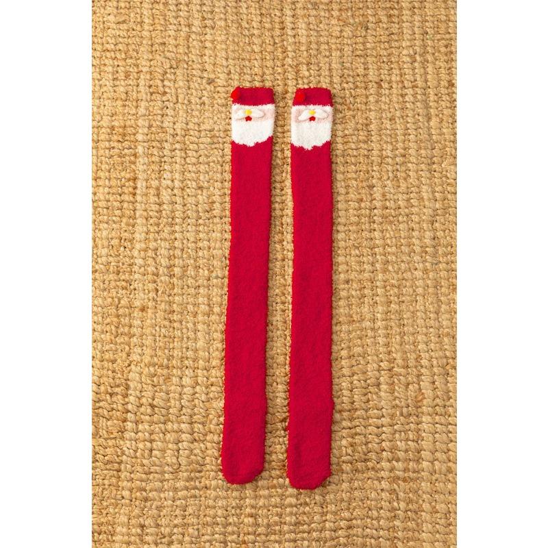 

Christmas Stockings, Non-shedding Coral Fleece Half-fleece Stockings, Knee-high Stockings, Floor Stockings, Women s Thickened Warm Fleece Stockings 1 pair червоний