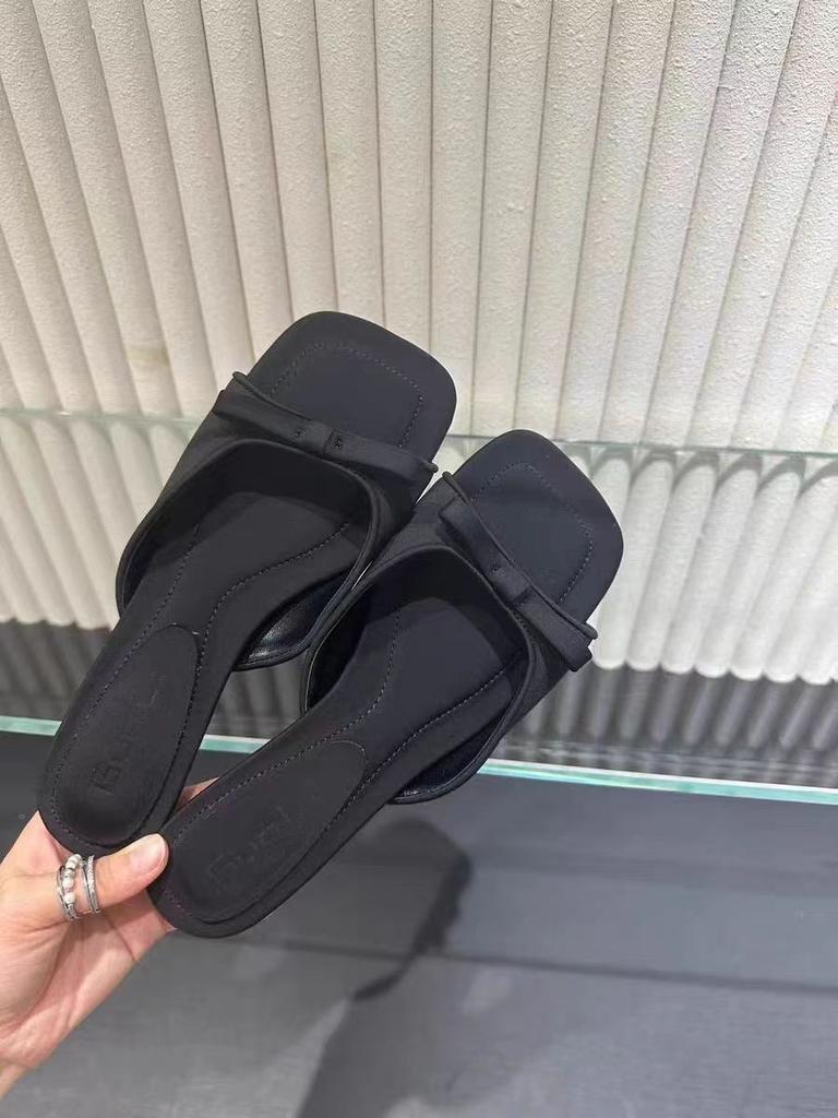 2025 spring and autumn new fashion French square women's shoes with bow decoration open-toed empty sandals women