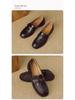 Women's French Retro Leather Camellia Loafers - Round Toe, Chunky Heel, Slip-on