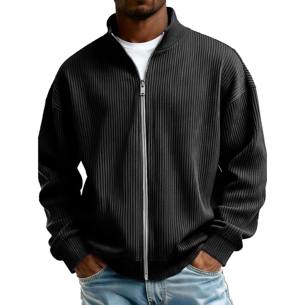 Herren Halbzip-Sweatshirt Leichte Rippstruktur Freizeitjacke Lockere Passform Reißverschluss Jacke für Frühling Herbst