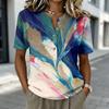 Damen Henley-Shirt mit kurzen Ärmeln Knopfleiste Leinen-Baumwollmischung Lässige bedruckte Bluse Leichtes Sommeroberteil