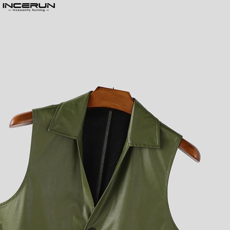 INCERUN Men Lapel Sleeveless PU Faux Leather Casual Irrgular Vest Waistcoat
