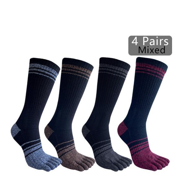 1/4 Pairs Long 5 Finger Socks Man Cotton Striped Colorful Compression Sweat-Absorbing Breathable Fitness Hiking Outdoor Toe Sock