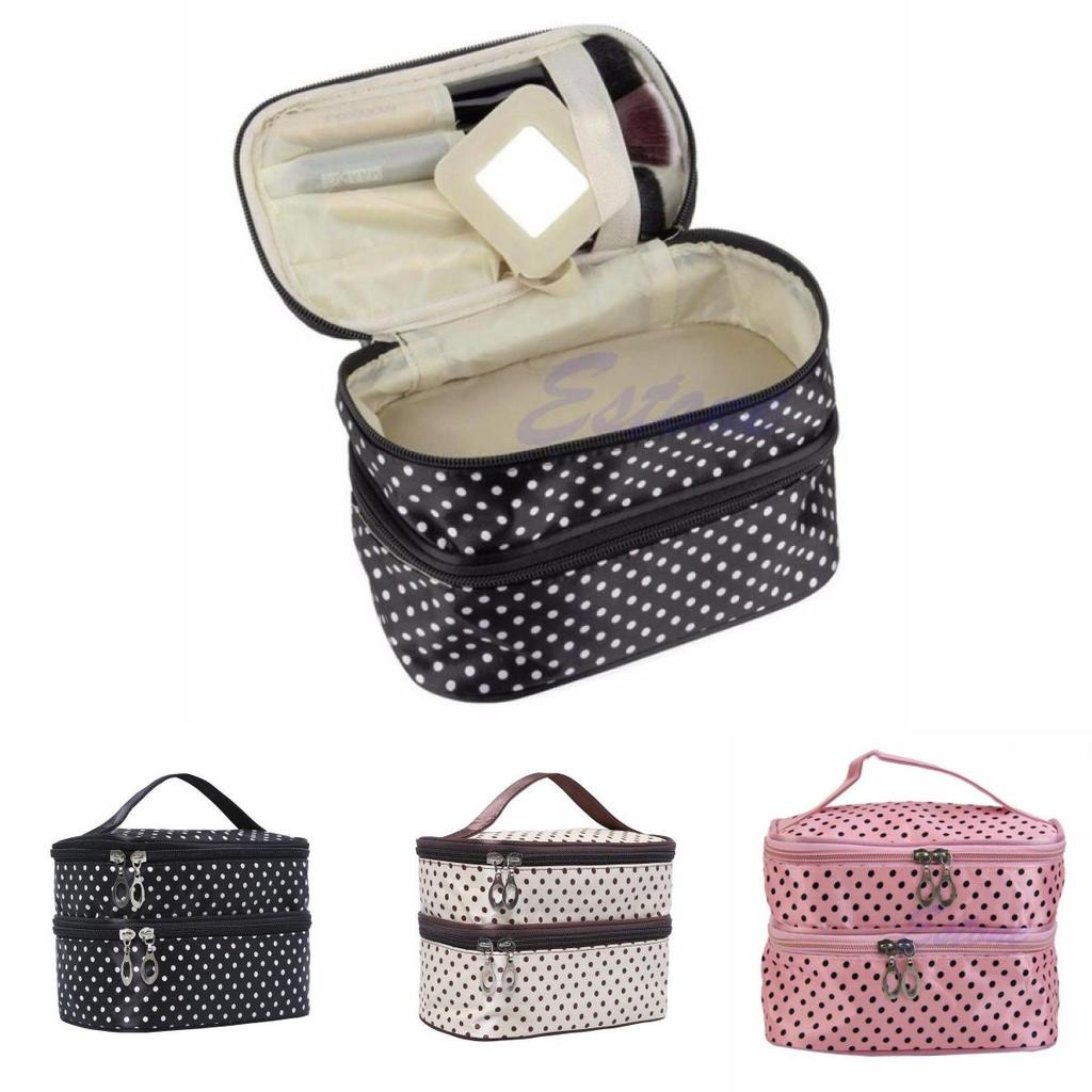 Borsa per Trucco Organizzatore Portatile da Viaggio con Doppia Cerniera per Uso Quotidiano da Donna