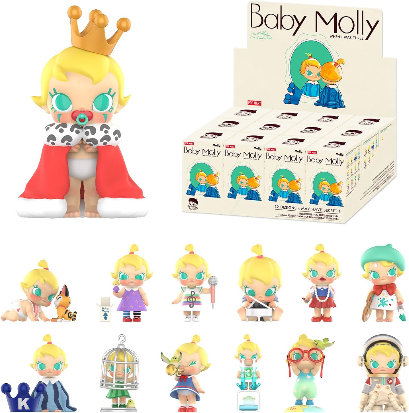 

POP MART Baby Molly When I was Three Series Figures, 1 pcs Baby Molly Blind Box Figures, Home Decorations, Holiday Birthday Gifts for Girls and Boys