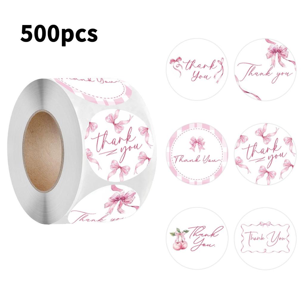 Thank You Decoration Stickers 500pcs/Roll 2.5cm Pink Bow Pattern for Envelope Sealing Craft Projects Small Retail Business Packaging