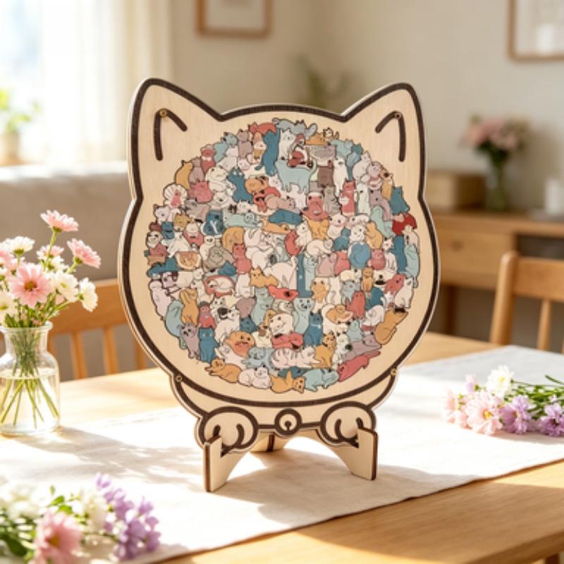 Cat-Shaped Morandi Wooden Educational Puzzle