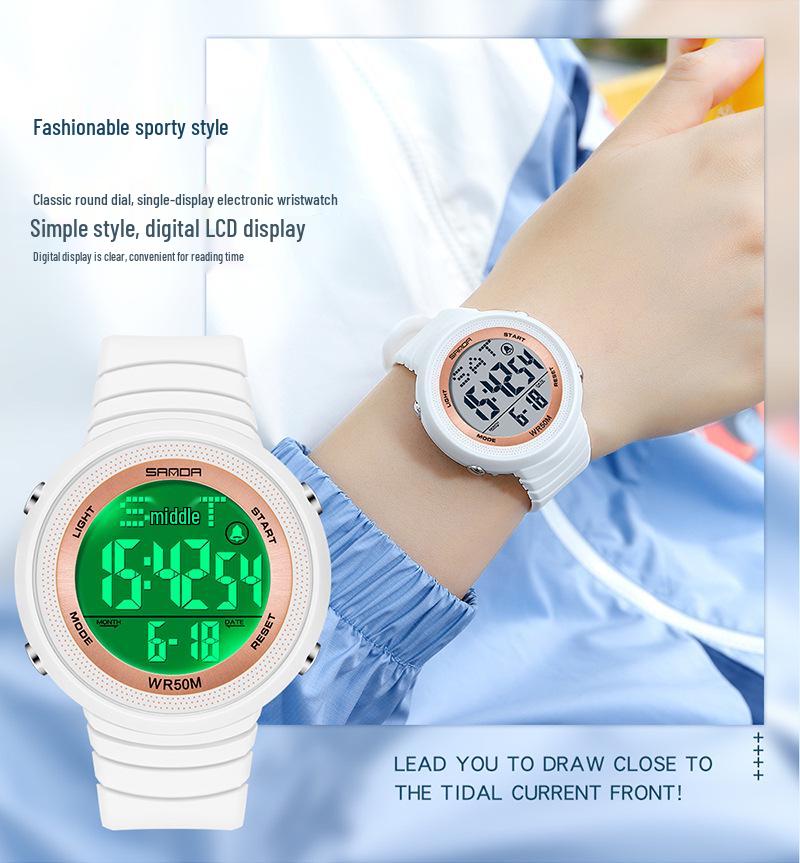 Sanda Trendy Korean Style Luminous Waterproof Watch for Outdoor Sports - Unisex Multifunctional Display.