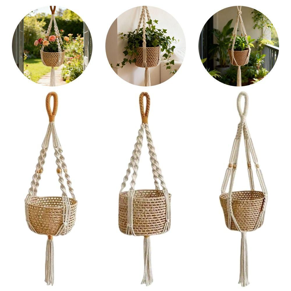 With Handmade Tassels Macrame Plant Hanger Net Wall Hanging Plant Pot Holder Flower Pots  Indoor