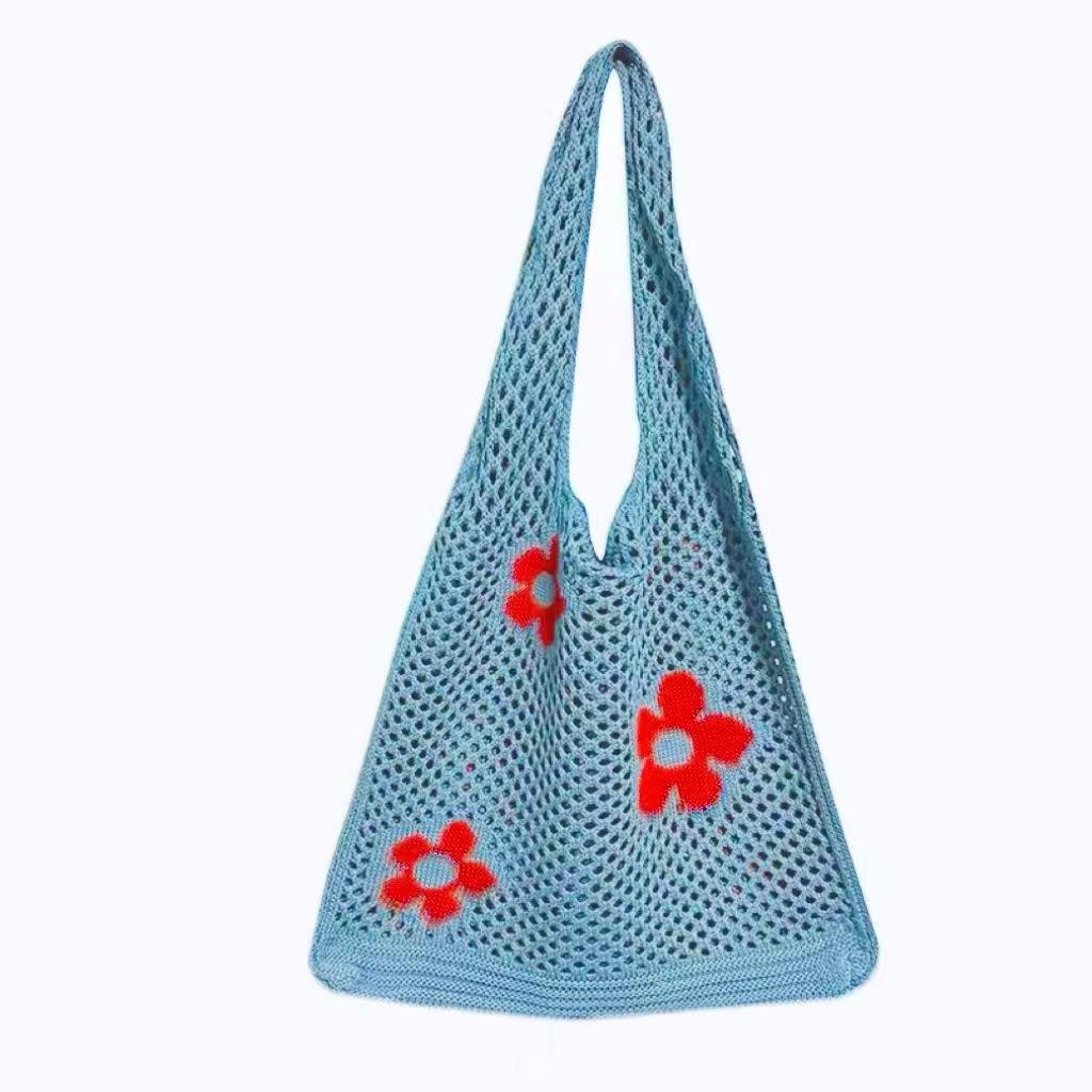 Summer Large Capacity Knit Women Shoulder Bags Flower Hollow Design Ladies Shopping Handbags Simple Casual Girls Vest Bag Tote