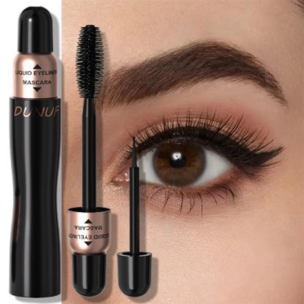 

DUNUF Тушь для ресниц и жидкая подводка для глаз два в одном, водостойкая, устойчивая к поту, стойкая и не оставляет пятен, двусторонний карандаш для макияжа, густая подводка для ресниц 01
