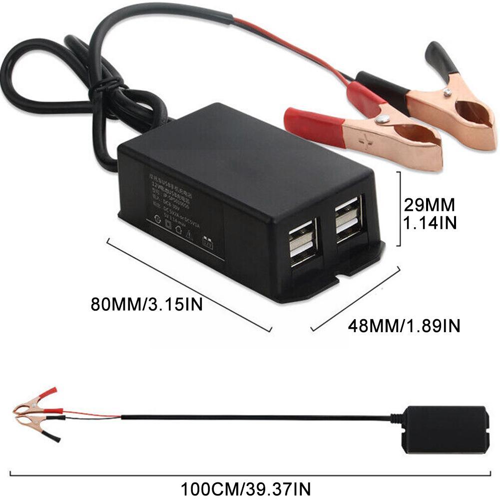 Car Motorcycle USB Hub Charging Station For Phone DC Converter With Battery Clip 4 USB Ports Power Adapter Charger 12V 24V E3V2