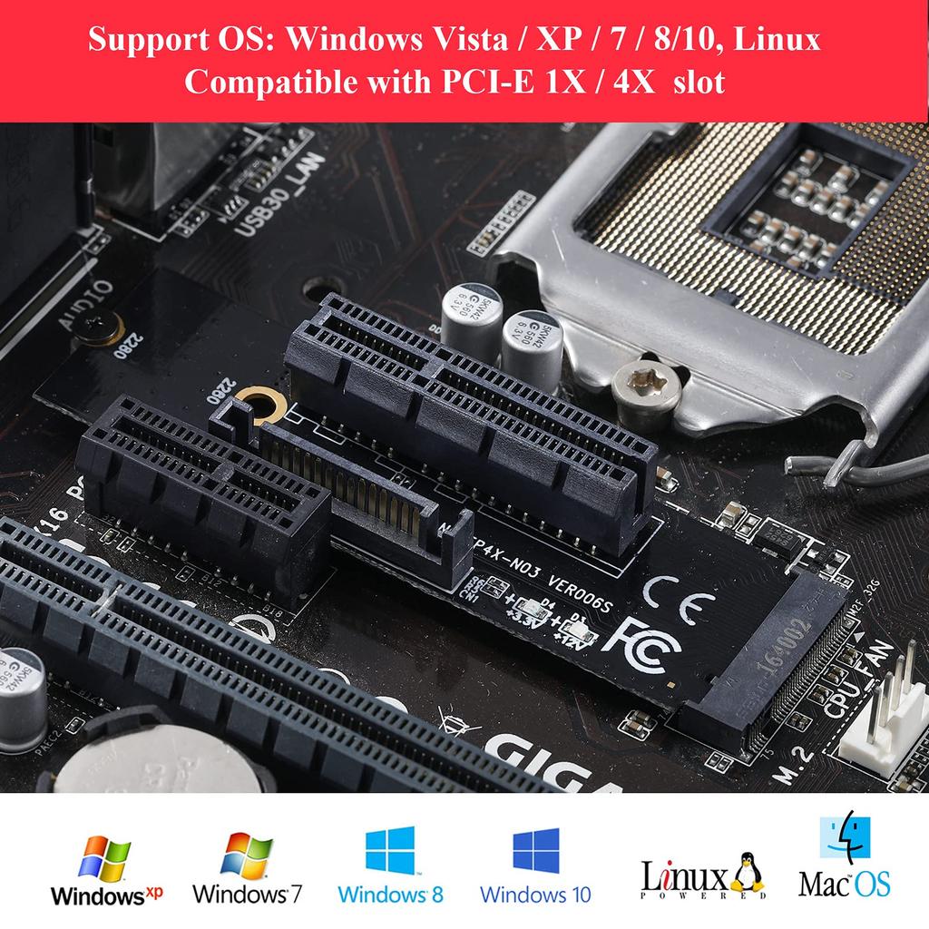 MZHOU 2-Pack M.2 Key Transfer PCI-E 1X4X Card To M.2 NGFF Adapter Card (2 Packs)