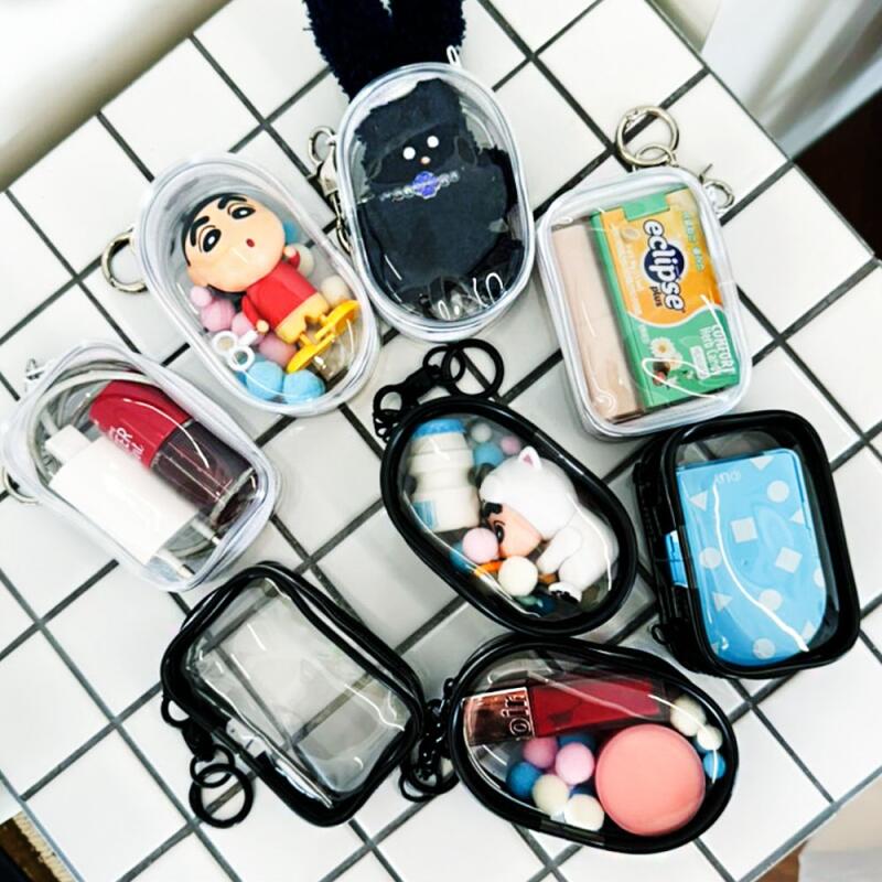 Mini Transparent 10cm Doll Pouch Keychain 8 Types Storage Square Round