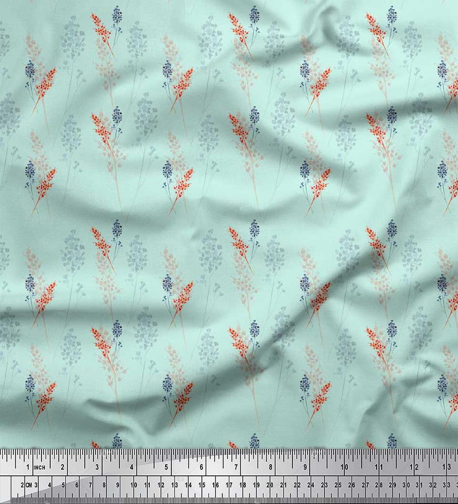 Soimoi Green Japan Crepe Satin Fabric Gypsophila Floral Printed Craft Fabric by the metre 42 Inch