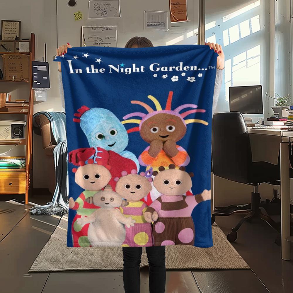 1PC In The Night Garden Print Flannel Blanket, High Quality Comfortable for All Seasons, Home Decor, Warmth and Comfort, Perfect for Christmas Gifts