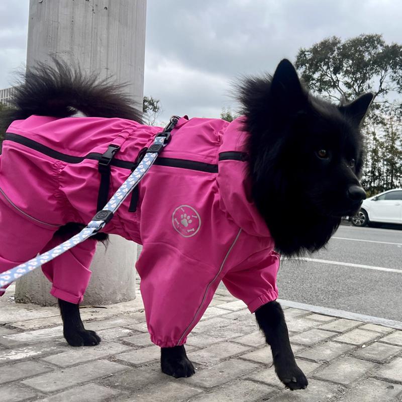 Waterproof Pet Dog Jacket Reflective Rain Dog Coat Red Dog Jumpsuits And Rompers Autumn Winter Dog Raincoat For Large Dogs