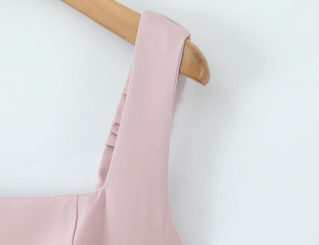 Damen Schnür-Schmal geschnittenes Knitter-Spaghetti-Trägerkleid - Frühling Europäischer/Amerikanischer Stil in Rosa und Cremeweiß.