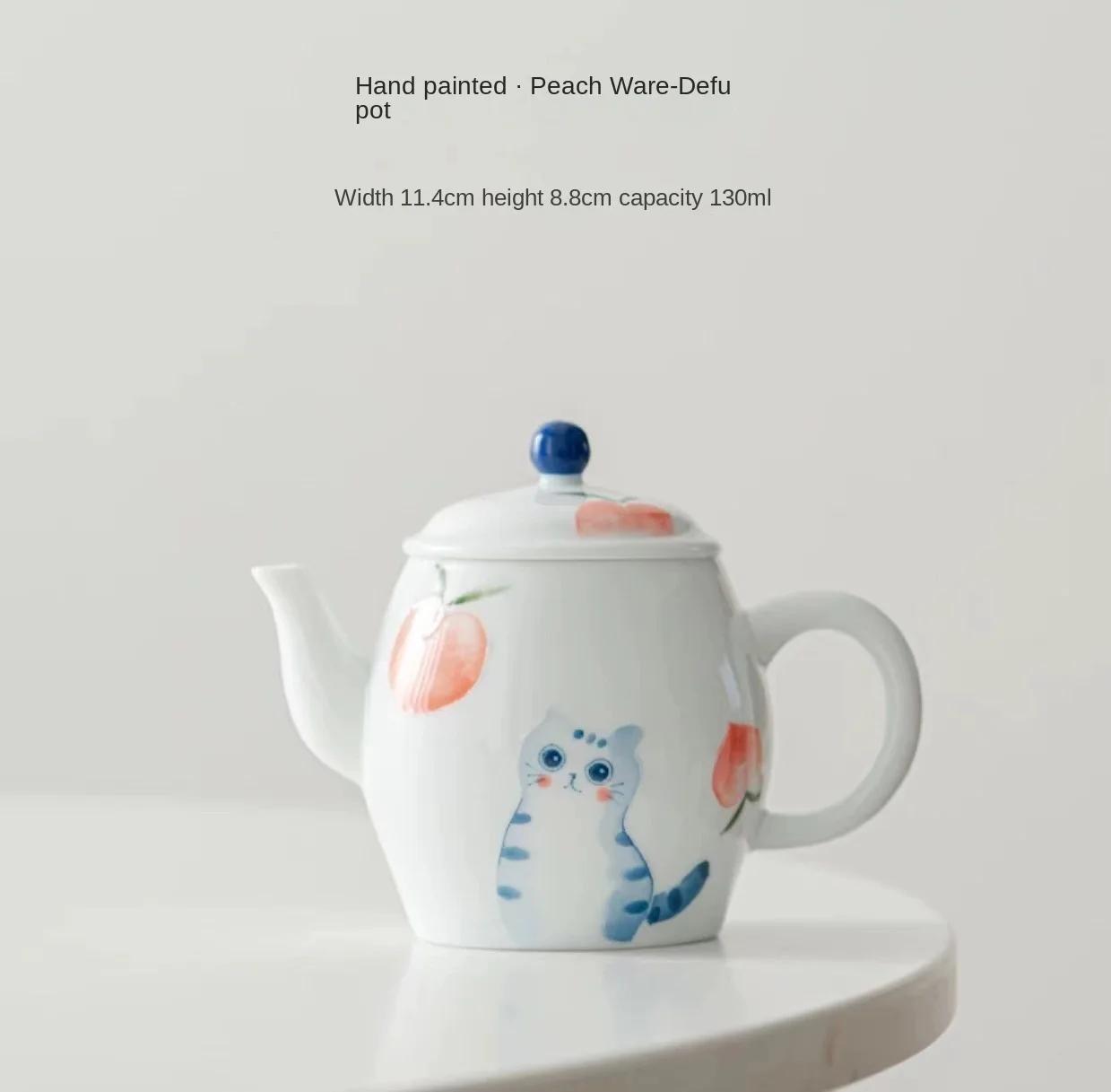 

Hand-Painted Cat Teapot Single Tea Making Little Teapot Ceramic Cute Small Chinese Kung Fu Loop-Handled Teapot Tea Kettle