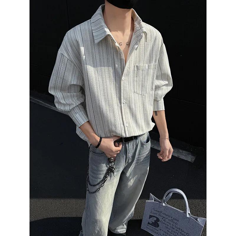 Men's Spring Stacking Long Sleeve Shirt Loose Casual Slightly Stretchy Plus Size Shirt