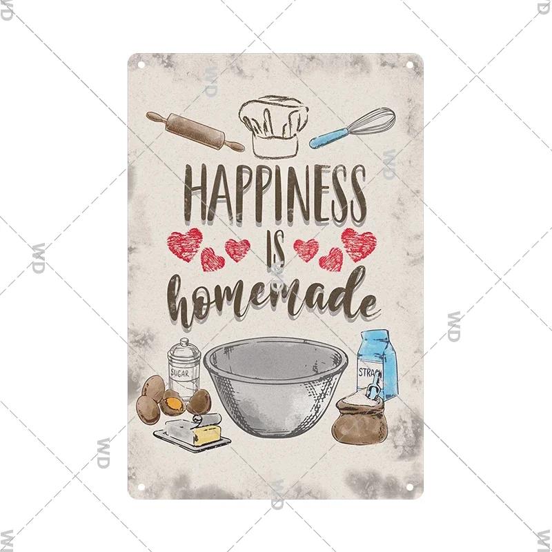 Retro Tin Sign Kitchen Rules Food Iron Painting Wall Art Metal Vintage Plaque Metal Posters for House Home Dinning Room Decor